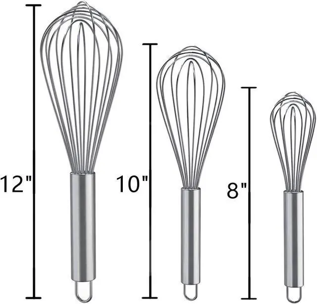 Alt view image 7 of 7 - Whisks for Cooking, 3 Pack Stainless Steel Whisk for Blending, Whisking, Beating and Stirring, Enhanced Version Balloon Wire Whisk Set, 8"+10"+12"