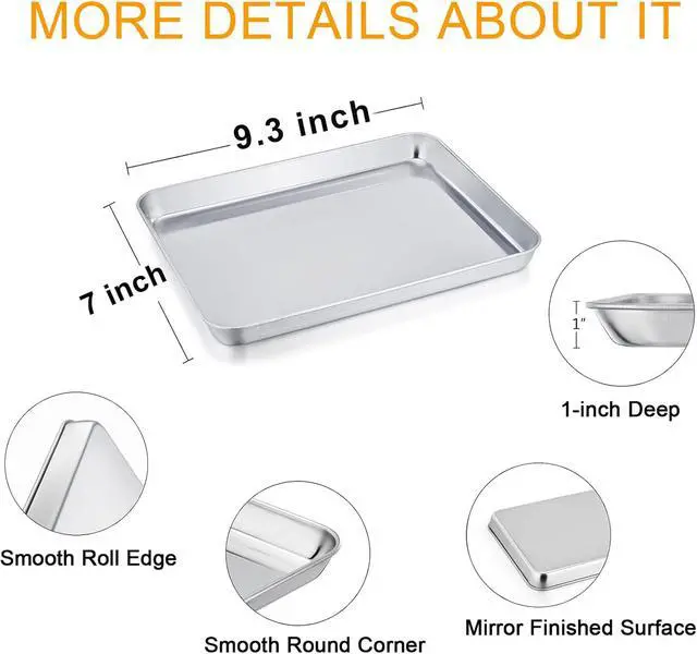 Alt view image 2 of 7 - TeamFar Stainless Steel Toaster Oven Pan Tray Ovenware, 9.3" x7" x1"