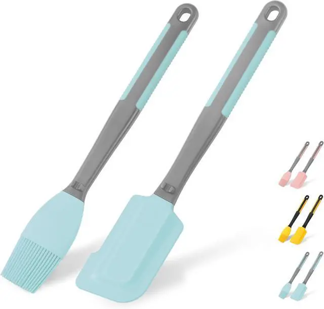 Main image of Silicone Basting Brush & Spatula - Extra Long, Heat Resistant, for Baking, Scraping, Mixing, BBQ, Grill, Kitchen, Cooking, Spread Oil, Butter, Sauce (Blue Brush & Spatula)