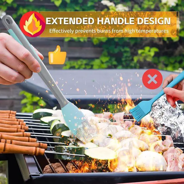 Alt view image 2 of 7 - Silicone Basting Brush & Spatula - Extra Long, Heat Resistant, for Baking, Scraping, Mixing, BBQ, Grill, Kitchen, Cooking, Spread Oil, Butter, Sauce (Blue Brush & Spatula)