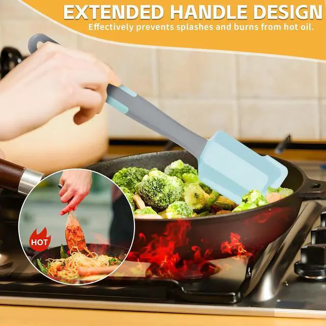 Alt view image 3 of 7 - Silicone Basting Brush & Spatula - Extra Long, Heat Resistant, for Baking, Scraping, Mixing, BBQ, Grill, Kitchen, Cooking, Spread Oil, Butter, Sauce (Blue Brush & Spatula)