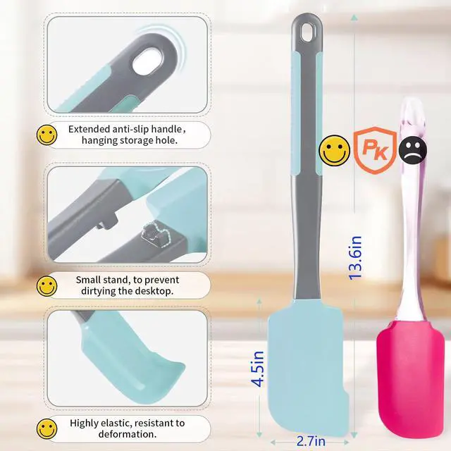 Alt view image 4 of 7 - Silicone Basting Brush & Spatula - Extra Long, Heat Resistant, for Baking, Scraping, Mixing, BBQ, Grill, Kitchen, Cooking, Spread Oil, Butter, Sauce (Blue Brush & Spatula)