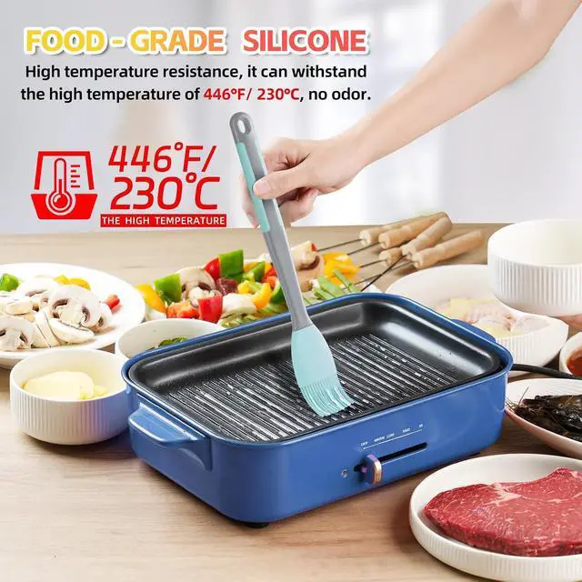 Alt view image 6 of 7 - Silicone Basting Brush & Spatula - Extra Long, Heat Resistant, for Baking, Scraping, Mixing, BBQ, Grill, Kitchen, Cooking, Spread Oil, Butter, Sauce (Blue Brush & Spatula)