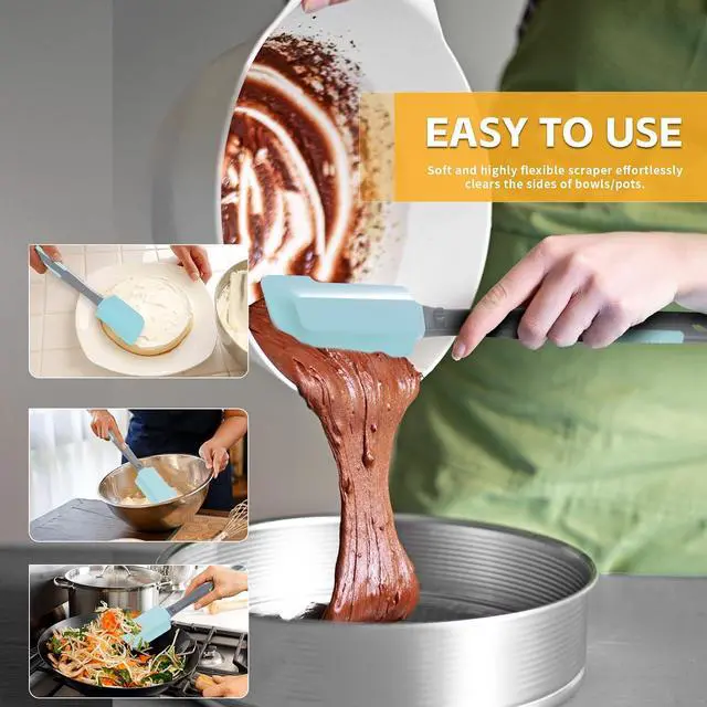 Alt view image 7 of 7 - Silicone Basting Brush & Spatula - Extra Long, Heat Resistant, for Baking, Scraping, Mixing, BBQ, Grill, Kitchen, Cooking, Spread Oil, Butter, Sauce (Blue Brush & Spatula)