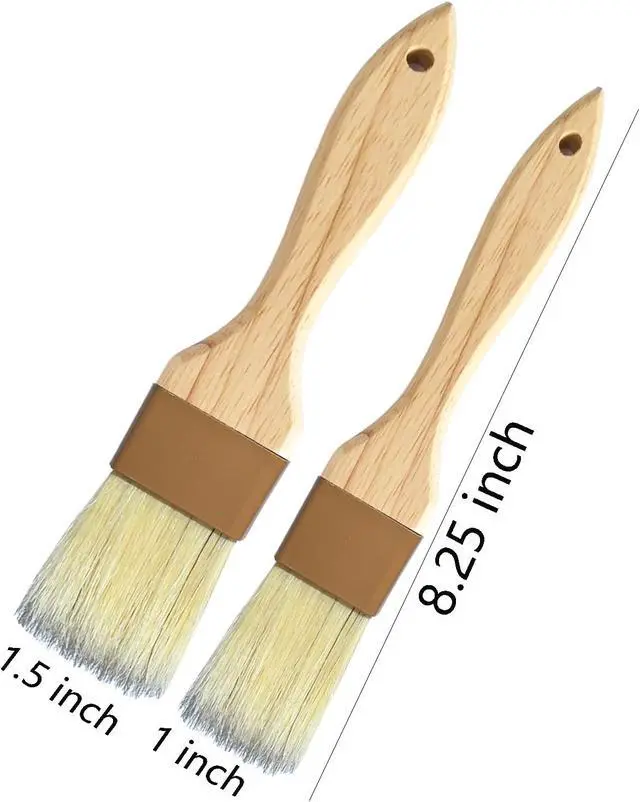Alt view image 3 of 7 - Pastry Basting Brush - Food Grade, No Shedding Natural Bristle, Heat Resistant Wooden Handle, Durable Kitchen Tool for Baking, Cooking, Butter, Egg Wash, Glazing, Oil, Sauce (1" & 1.5")