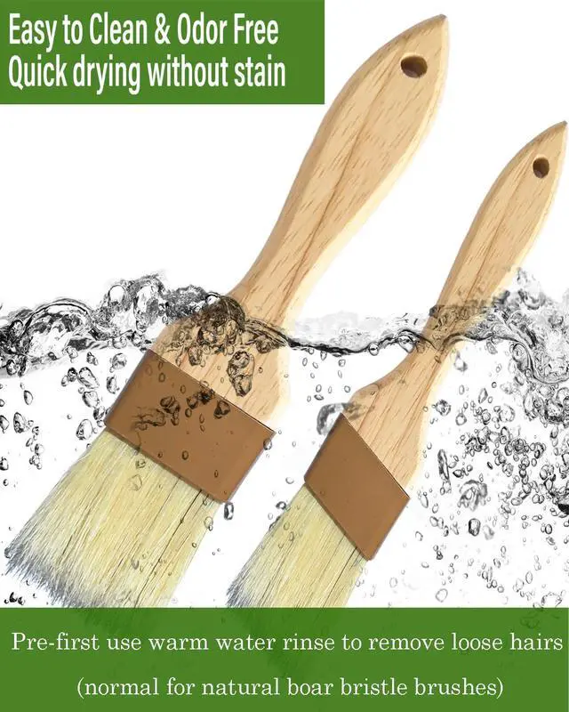 Alt view image 5 of 7 - Pastry Basting Brush - Food Grade, No Shedding Natural Bristle, Heat Resistant Wooden Handle, Durable Kitchen Tool for Baking, Cooking, Butter, Egg Wash, Glazing, Oil, Sauce (1" & 1.5")