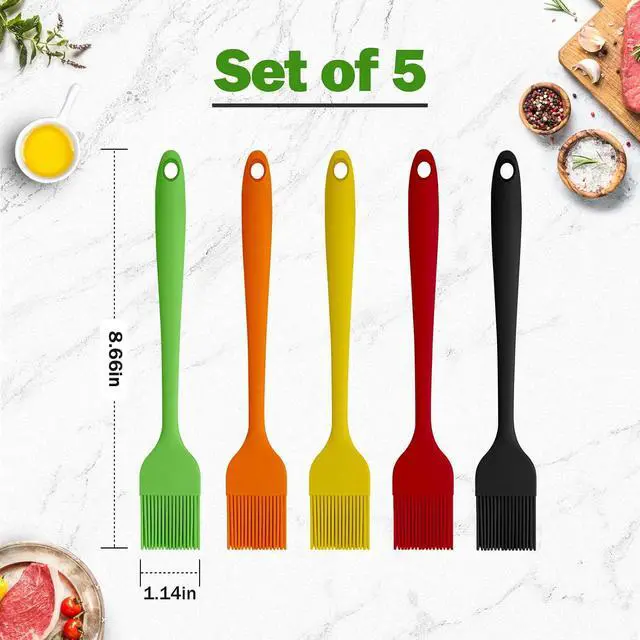 Alt view image 3 of 7 - Craebuer Silicone Basting Pastry Brushes, 5 Pack Heat Resistant Cooking Brush for Oil Butter Sauce, Food Brush for BBQ Grill Barbeque Kitchen Baking Cooking