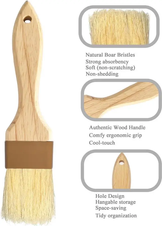 Alt view image 4 of 6 - Pastry Basting Brush Natural Bristle - Food Grade Wooden Handle, Heat Resistant, Non-Shedding & Durable Kitchen Utensils for Cooking, Baking, Butter, BBQ, Oil Sauce & Egg Wash (1", 1.5", 3 Pack)