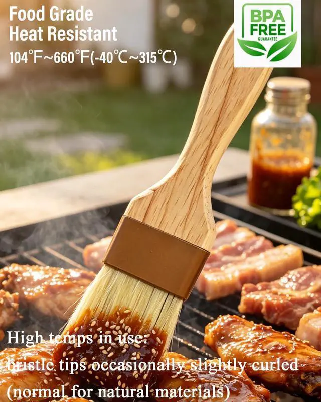 Alt view image 4 of 7 - Pastry Basting Brush - Food Grade, No Shedding Natural Bristle, Heat Resistant Wooden Handle, Durable Kitchen Tool for Baking, Cooking, Butter, Egg Wash, Glazing, Oil, Sauce (1" & 1.5")