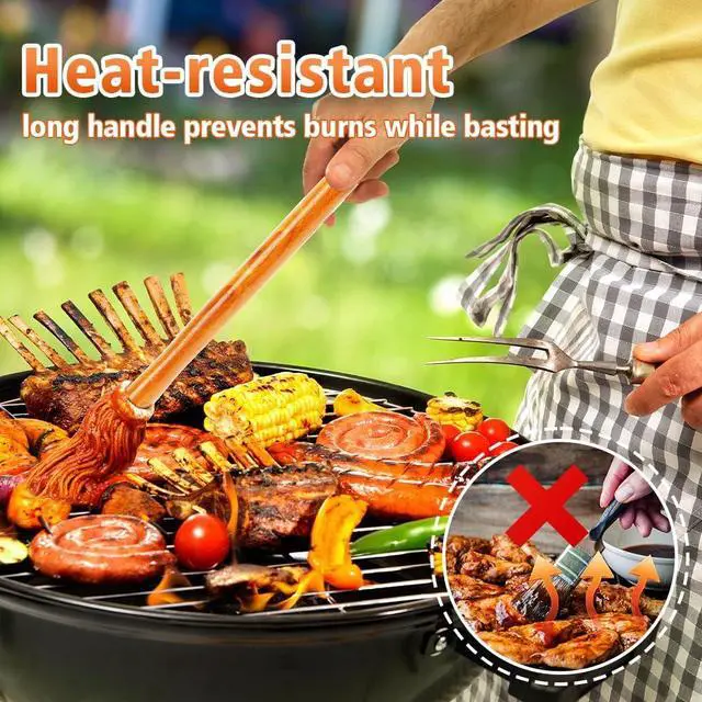 Alt view image 4 of 7 - 12" BBQ Sauce Basting Mops & Brushes for Roasting or Grilling, Apply Barbeque, Marinade or Glazing, Cotton Fiber Head and Hardwood Handle, Dish Mop Style, Perfect for Cooking or Cleaning - Pack of 3