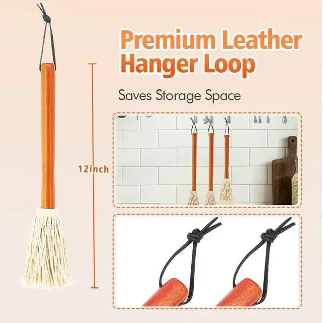 Alt view image 5 of 7 - 12" BBQ Sauce Basting Mops & Brushes for Roasting or Grilling, Apply Barbeque, Marinade or Glazing, Cotton Fiber Head and Hardwood Handle, Dish Mop Style, Perfect for Cooking or Cleaning - Pack of 3