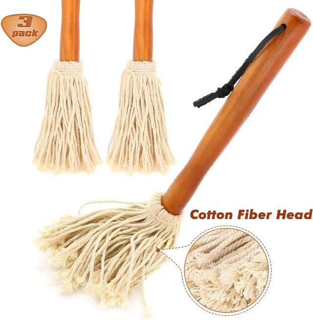 Alt view image 6 of 7 - 12" BBQ Sauce Basting Mops & Brushes for Roasting or Grilling, Apply Barbeque, Marinade or Glazing, Cotton Fiber Head and Hardwood Handle, Dish Mop Style, Perfect for Cooking or Cleaning - Pack of 3