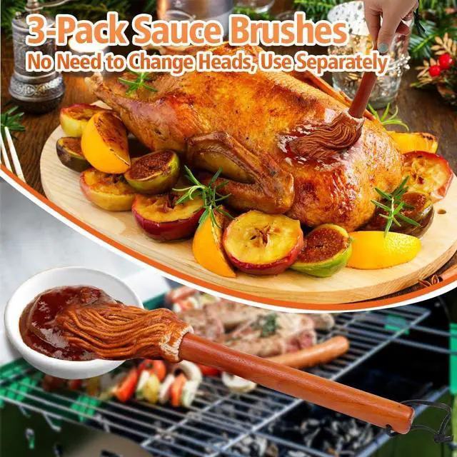 Alt view image 7 of 7 - 12" BBQ Sauce Basting Mops & Brushes for Roasting or Grilling, Apply Barbeque, Marinade or Glazing, Cotton Fiber Head and Hardwood Handle, Dish Mop Style, Perfect for Cooking or Cleaning - Pack of 3