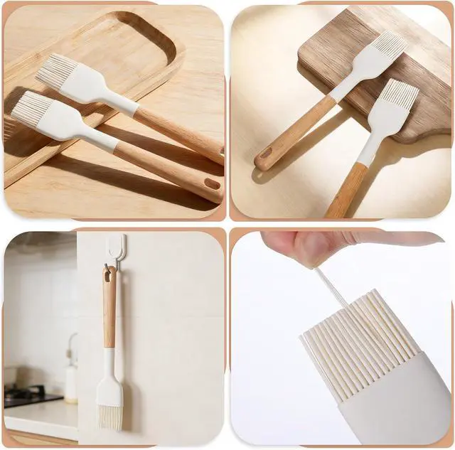 Alt view image 3 of 7 - Silicone Basting Pastry Brushes, 2 Pcs Heat Resistant Pastry Brush with Wooden Handle, Oil Brush Food Cooking Brushes Kitchen Utensils for BBQ, Butter, Sauce, Marinade, Baking, Grill Dishwasher Safe