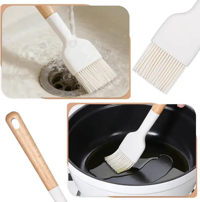 Alt view image 5 of 7 - Silicone Basting Pastry Brushes, 2 Pcs Heat Resistant Pastry Brush with Wooden Handle, Oil Brush Food Cooking Brushes Kitchen Utensils for BBQ, Butter, Sauce, Marinade, Baking, Grill Dishwasher Safe