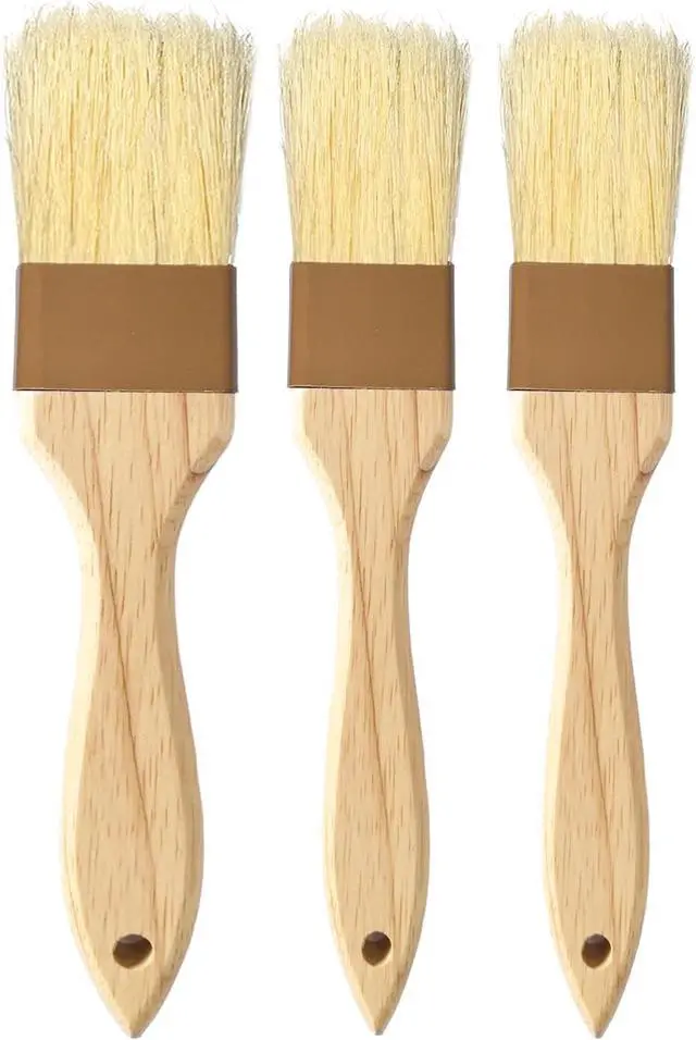 Main image of Pastry Basting Brush Natural Bristle - Food Grade Wooden Handle, Heat Resistant, Non-Shedding & Durable Kitchen Utensils for Cooking, Baking, Butter, BBQ, Oil Sauce & Egg Wash (1", 1.5", 3 Pack)