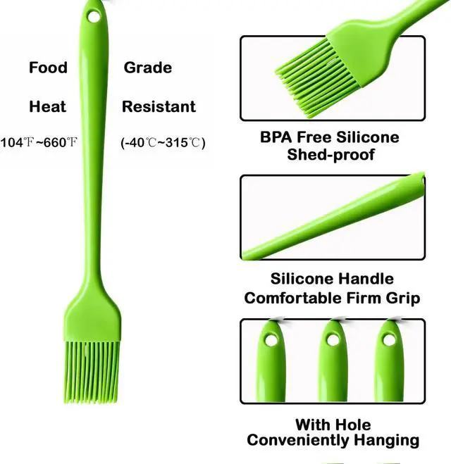 Alt view image 4 of 4 - Green Silicone Pastry Basting Brush - Food Grade BPA Free, Heat Resistant Up to 660°F/315°C, Dishwasher Safe Cooking Brush for Baking, BBQ, Grilling, Sauce,Butter,Cake & Bread