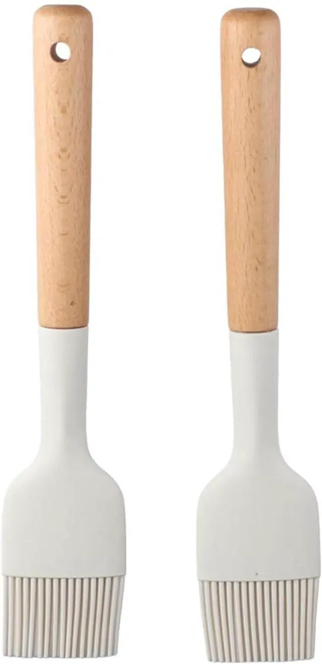 Main image of 2Pcs Silicone Oil Brush with Wooden Handle,Durable Basting Brush Pastry Brush,Easy to Clean,White Food Brushes for Cooking Baking Grilling