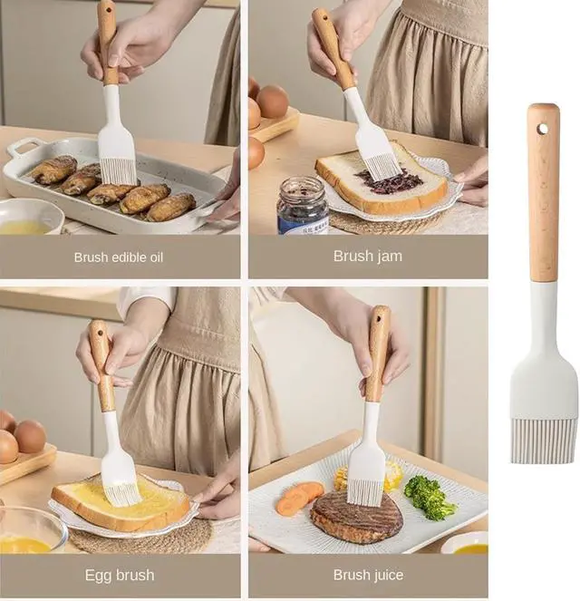 Alt view image 3 of 7 - 2Pcs Silicone Oil Brush with Wooden Handle,Durable Basting Brush Pastry Brush,Easy to Clean,White Food Brushes for Cooking Baking Grilling