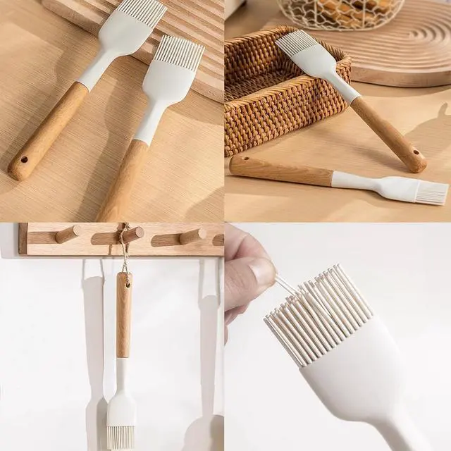 Alt view image 2 of 7 - 2Pcs Silicone Oil Brush with Wooden Handle,Durable Basting Brush Pastry Brush,Easy to Clean,White Food Brushes for Cooking Baking Grilling