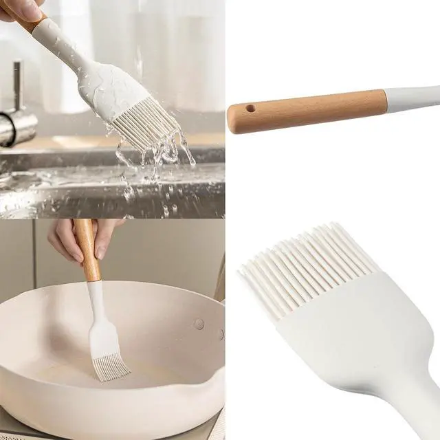 Alt view image 4 of 7 - 2Pcs Silicone Oil Brush with Wooden Handle,Durable Basting Brush Pastry Brush,Easy to Clean,White Food Brushes for Cooking Baking Grilling