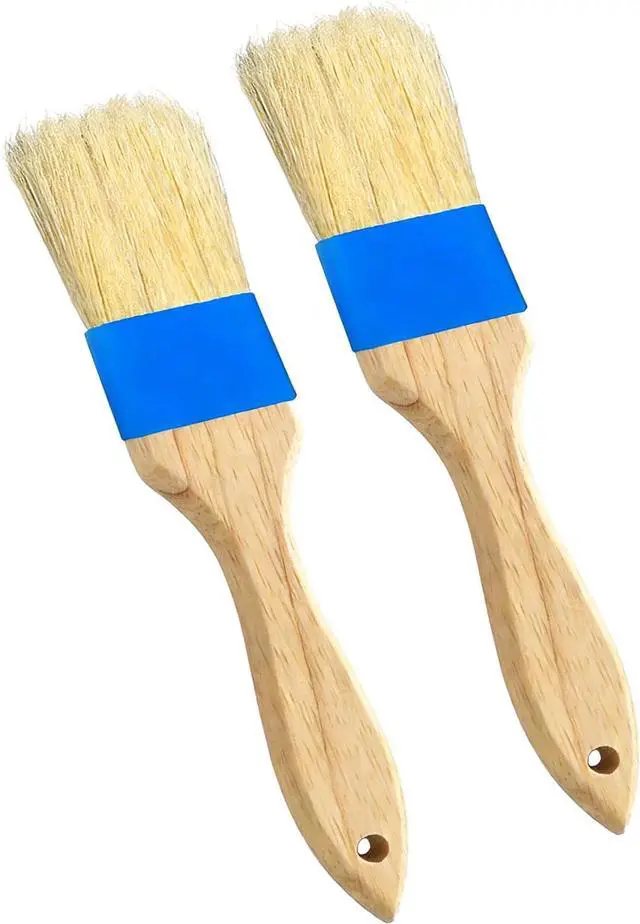 Main image of Pastry Basting Brush - Food Grade, Non-Shedding Natural Bristle, Heat Resistant Wooden Handle, Durable Kitchen Tool for Baking, Cooking, Butter, Egg Wash, Glazing, Oil, Sauce (Set of 2, 1.5", Blue)