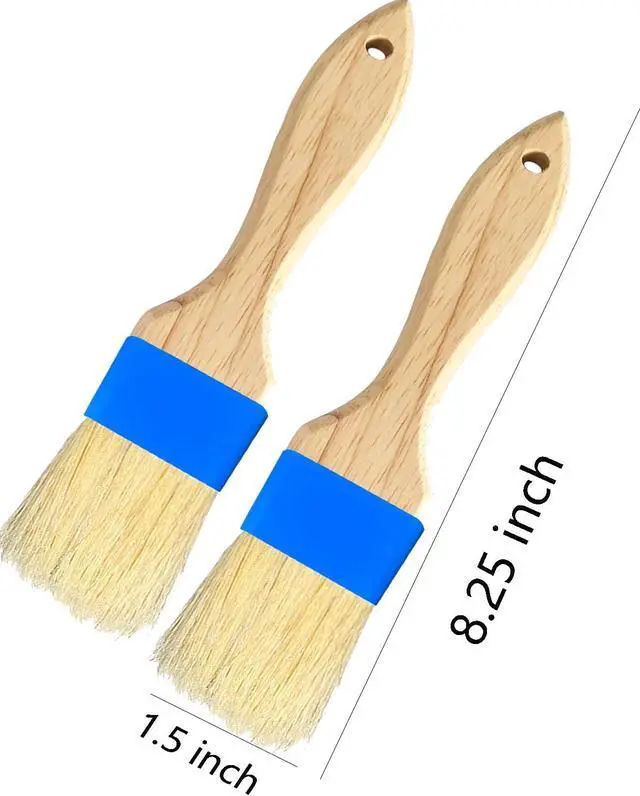 Alt view image 3 of 7 - Pastry Basting Brush - Food Grade, Non-Shedding Natural Bristle, Heat Resistant Wooden Handle, Durable Kitchen Tool for Baking, Cooking, Butter, Egg Wash, Glazing, Oil, Sauce (Set of 2, 1.5", Blue)