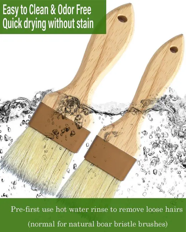 Alt view image 2 of 6 - 2" & 1.5" Non-Shedding Natural Boar Bristle Pastry & Basting Brush - Food-Grade, Heat-Resistant Cooking Gadgets for Baking, Grilling, Butter, Egg Wash, Oil, Sauce, Marinade, Roasting,Coffee