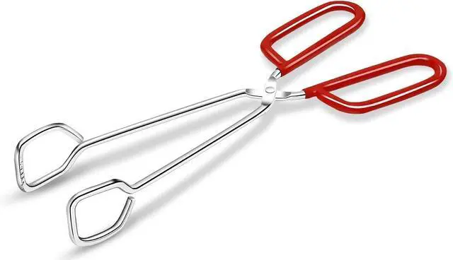 Main image of Hiash 10-Inch Heavy Duty Stainless Steel Kitchen Tongs - Non-Slip Comfortable Red Grip, Scissor Design, Heat Resistant for BBQ and Cooking