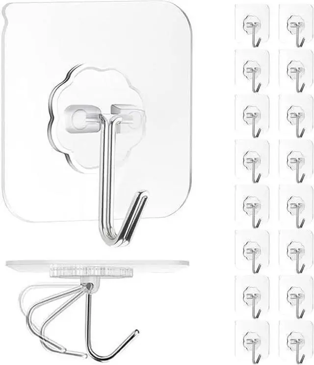 Main image of Adhesive Wall Hook, Set Heavy-Duty Thickened self-Adhesive Hook16Pcs33lb max LoadingTransparent, Waterproof, Bathroom, Outdoor, Kitchen, Doors, Practical Tools.