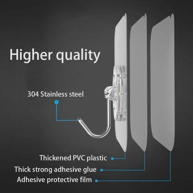 Alt view image 4 of 7 - Adhesive Wall Hook, Set Heavy-Duty Thickened self-Adhesive Hook16Pcs33lb max LoadingTransparent, Waterproof, Bathroom, Outdoor, Kitchen, Doors, Practical Tools.