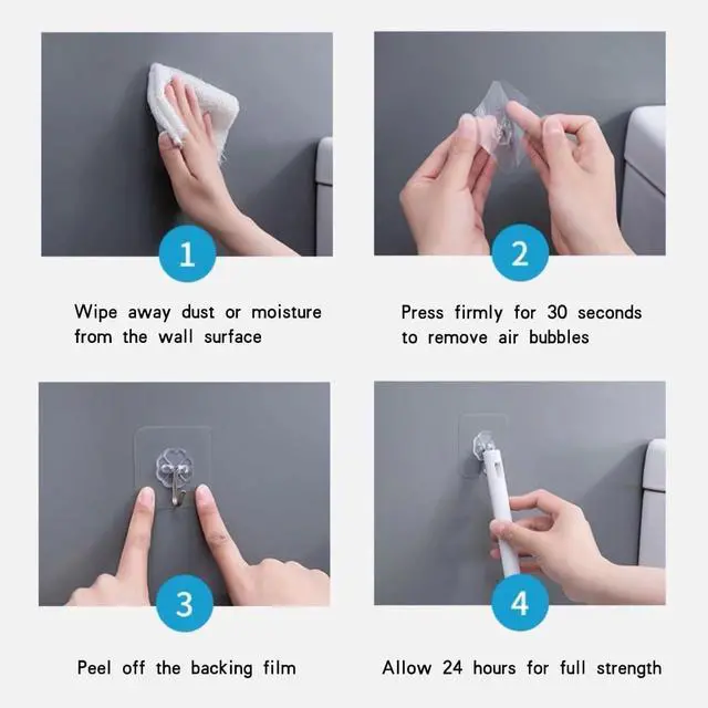 Alt view image 7 of 7 - Adhesive Wall Hook, Set Heavy-Duty Thickened self-Adhesive Hook16Pcs33lb max LoadingTransparent, Waterproof, Bathroom, Outdoor, Kitchen, Doors, Practical Tools.
