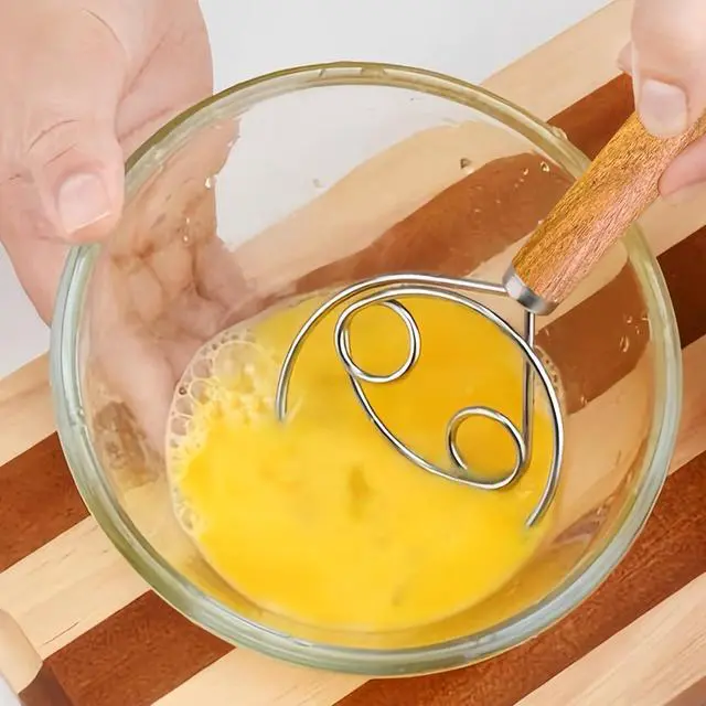 Alt view image 6 of 7 - Danish Dough Whisk - Dough Bread Whisk, Sourdough Bread Baking Supplies for Cake Bread Pizza Pastry Biscuits, Wooden Hand Stainless Steel Ring Sourdough Baking Dough Mixer(Acacia Wood)