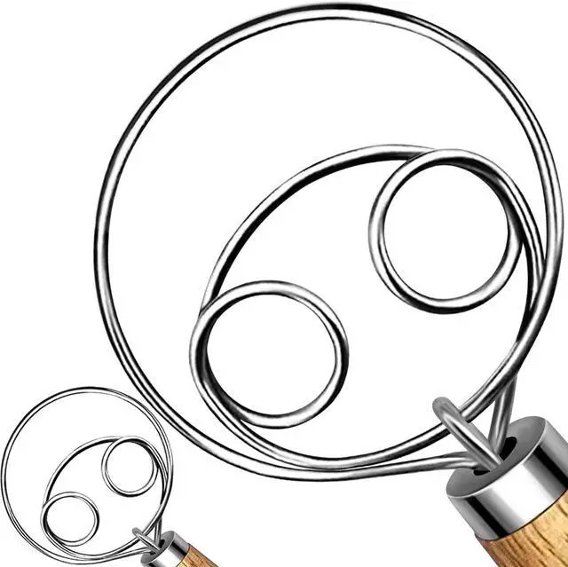 Main image of 2Pack Danish Dough Whisk - Dough Whisk/Bread Whisk Sourdough Bread Baking Supplies for Cake Bread Pizza Pastry Biscuits, Wooden Hand Stainless Steel Ring Sourdough Baking Dough Mixer