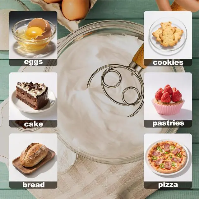 Alt view image 2 of 7 - 2Pack Danish Dough Whisk - Dough Whisk/Bread Whisk Sourdough Bread Baking Supplies for Cake Bread Pizza Pastry Biscuits, Wooden Hand Stainless Steel Ring Sourdough Baking Dough Mixer