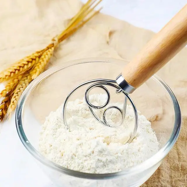 Alt view image 6 of 7 - 2Pack Danish Dough Whisk - Dough Whisk/Bread Whisk Sourdough Bread Baking Supplies for Cake Bread Pizza Pastry Biscuits, Wooden Hand Stainless Steel Ring Sourdough Baking Dough Mixer