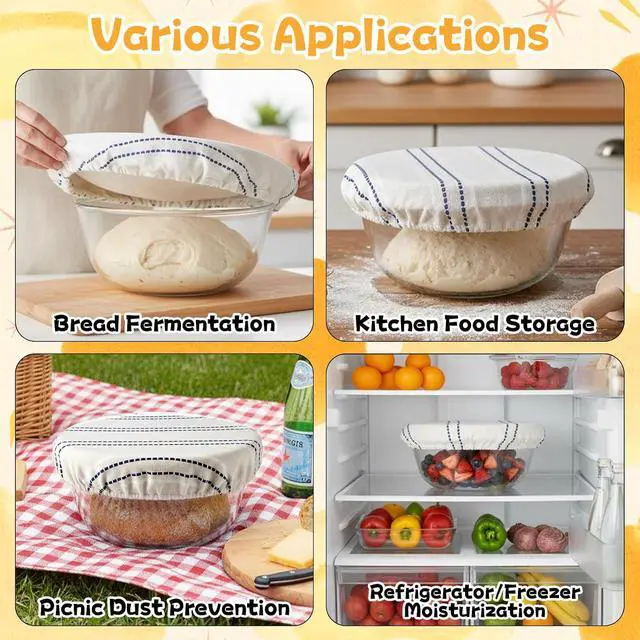 Alt view image 5 of 7 - 3 Pcs Reusable Bowl Covers for Bread Proofing, 3 Sizes 9/10/13 Inches Sourdough Bread Proofing Cover Sourdough Bowl Covers Food Storage Baking Supplies for Home Bakers