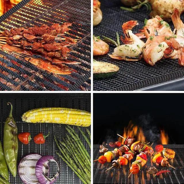 Alt view image 4 of 7 - 3 Pack Grill Mesh Mat Outdoor Grill, Heavy Duty and Non Stick BBQ Grilling Mats & Baking Mats, Resuable and Easy to Clean, Works on Gas Charcoal and Electric BBQ (15.7 x 13 Inch x 3 pcs)