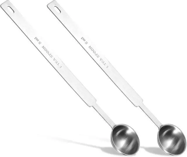 Main image of 2 Pcs Teaspoons Measuring Spoon, 5 Gram Scoop, Stainless Steel Measuring Spoons, 1 Teaspoon (5 mL | 5 cc | 1/6 oz | 1/3 Tablespoon), Dishwasher Safe, Metal Measuring Spoons for Cooking & Baking