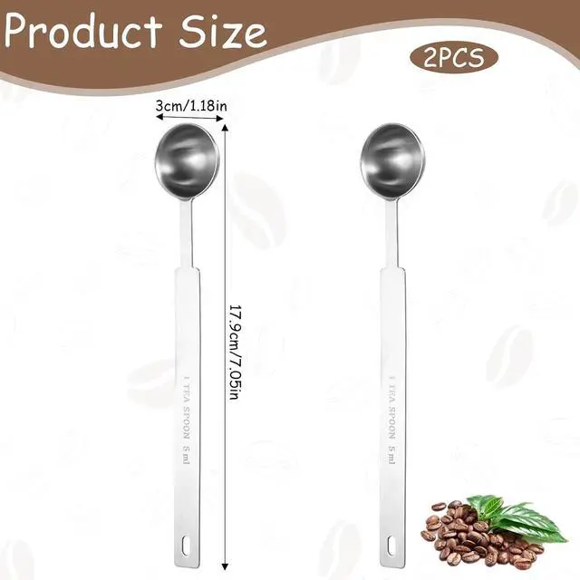 Alt view image 2 of 7 - 2 Pcs Teaspoons Measuring Spoon, 5 Gram Scoop, Stainless Steel Measuring Spoons, 1 Teaspoon (5 mL | 5 cc | 1/6 oz | 1/3 Tablespoon), Dishwasher Safe, Metal Measuring Spoons for Cooking & Baking