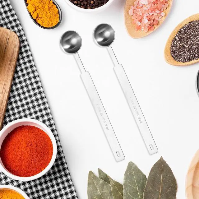 Alt view image 6 of 7 - 2 Pcs Teaspoons Measuring Spoon, 5 Gram Scoop, Stainless Steel Measuring Spoons, 1 Teaspoon (5 mL | 5 cc | 1/6 oz | 1/3 Tablespoon), Dishwasher Safe, Metal Measuring Spoons for Cooking & Baking