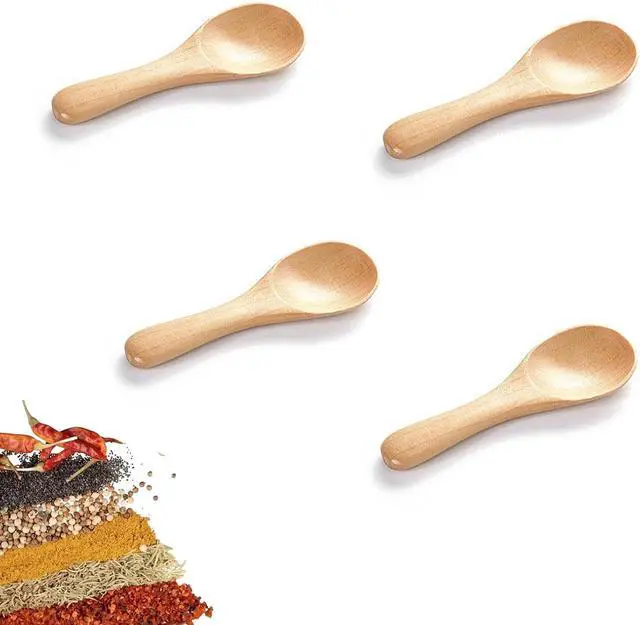Main image of 4 PCS Small Wooden Spoons, 3.9 Inch Tiny Spoons for Spices Jars, Handmade Mini Wood Condiment Spoon for Salt, Sugar, Honey, Pepper, Asanta Cute Wood Scoops for Canisters