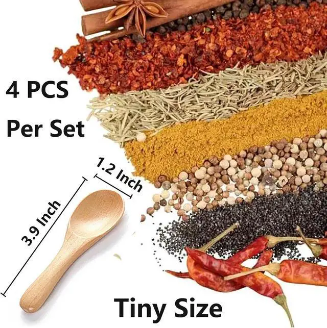 Alt view image 4 of 6 - 4 PCS Small Wooden Spoons, 3.9 Inch Tiny Spoons for Spices Jars, Handmade Mini Wood Condiment Spoon for Salt, Sugar, Honey, Pepper, Asanta Cute Wood Scoops for Canisters