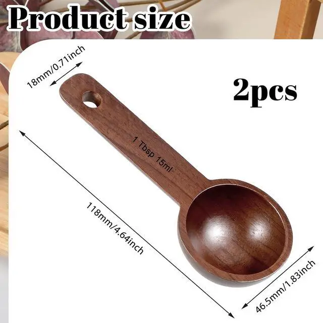 Alt view image 2 of 7 - 2 PCS Wooden Coffee Scoop, Wood Tablespoon Measuring Spoon Coffee Bean Scoop Wooden Ground Spoon Measuring Scoops for Ground Coffees Beans Sugar or Tea Home Kitchen Accessories (15ml)