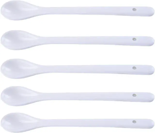 Main image of AKOAK 6.7" Ceramic Egg Spoon Set (5 Pieces), White Long-Handled Teaspoon for Coffee, Tea, Yogurt, Ice Cream, Sauces and Desserts, Espresso Stirrer