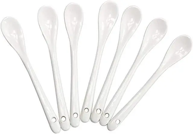 Alt view image 3 of 7 - AKOAK 6.7" Ceramic Egg Spoon Set (5 Pieces), White Long-Handled Teaspoon for Coffee, Tea, Yogurt, Ice Cream, Sauces and Desserts, Espresso Stirrer