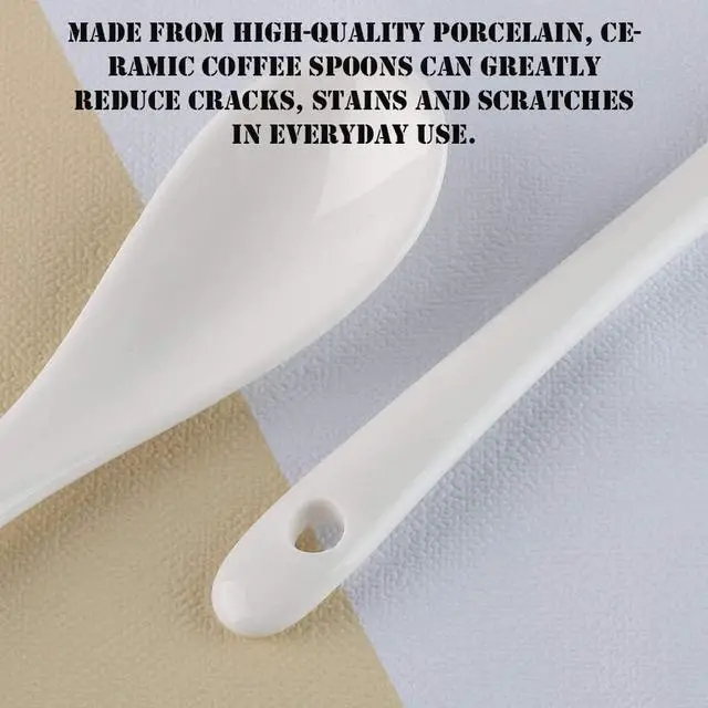 Alt view image 7 of 7 - AKOAK 6.7" Ceramic Egg Spoon Set (5 Pieces), White Long-Handled Teaspoon for Coffee, Tea, Yogurt, Ice Cream, Sauces and Desserts, Espresso Stirrer