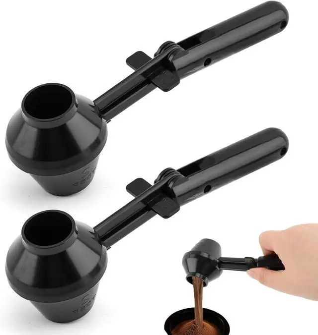 Main image of 2PCS Coffee Scoop & Funnel for Reusable K Cup Refillable Coffee Pods Coffees Measuring Spoon Scoop with Funnel for Ground Coffees, Protein Powder, Tea (2pcs/black)