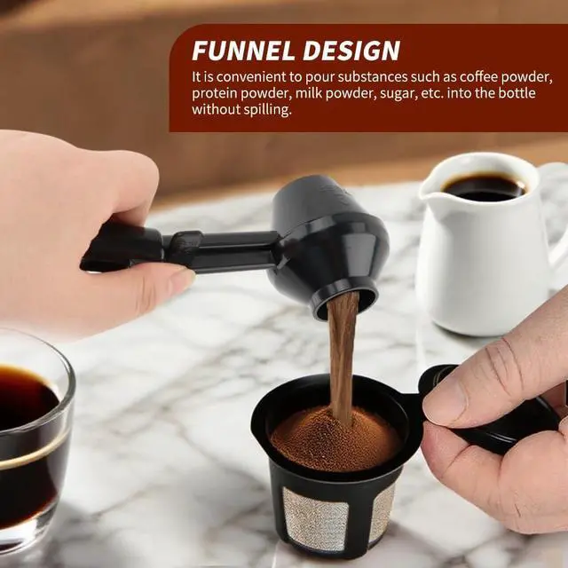 Alt view image 5 of 7 - 2PCS Coffee Scoop & Funnel for Reusable K Cup Refillable Coffee Pods Coffees Measuring Spoon Scoop with Funnel for Ground Coffees, Protein Powder, Tea (2pcs/black)