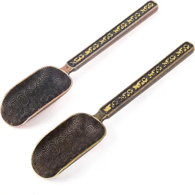 Main image of AUEAR, 2 Pack Vintage Loose Leaf Tea Scoops Coffee Scooper Copper Metal Measuring Shovel Spoons